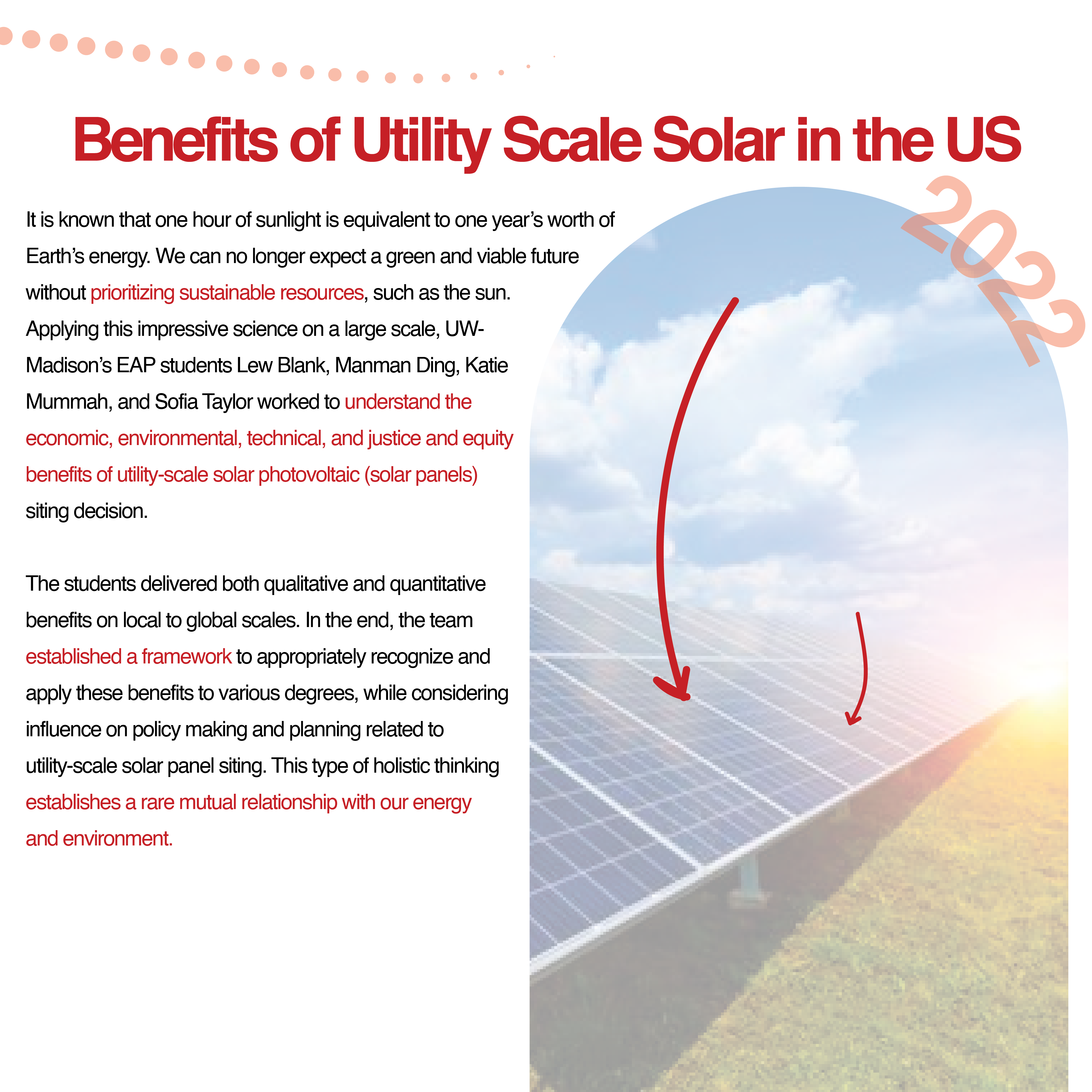 Benefits of Utility Scale Solar in the UW infographic.