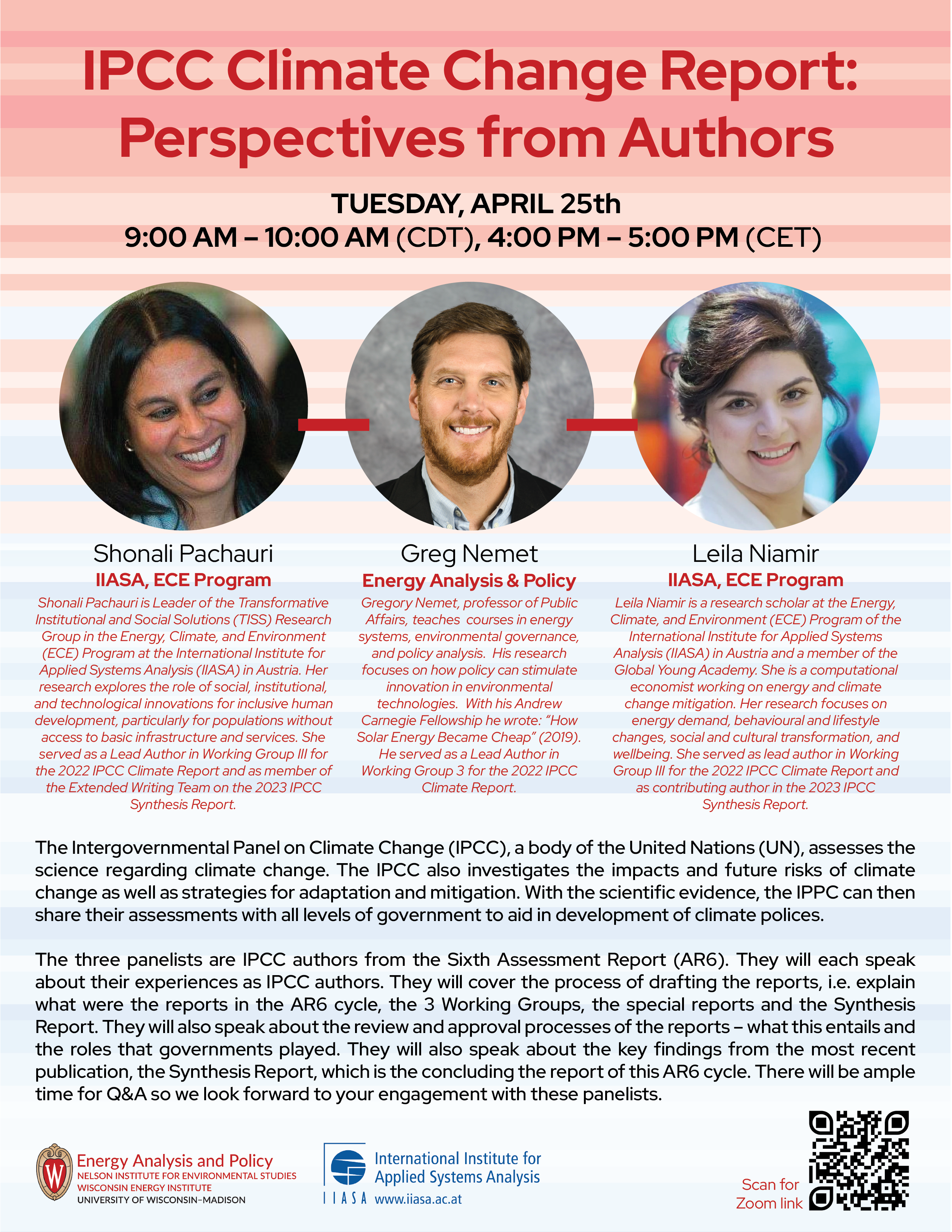 Flyer showing the panelists and describing event details