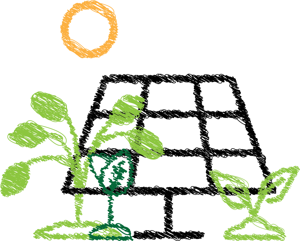 Illustration of a solar panel on agricultural land.