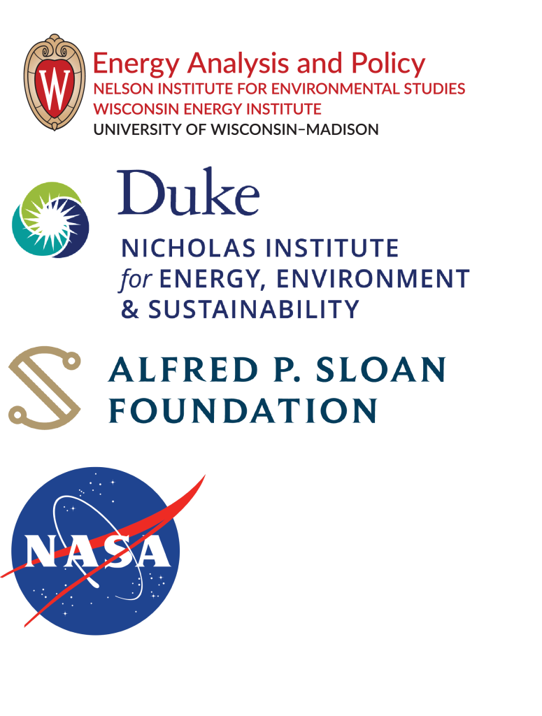 Logos of affiliated organizations, including EAP, Duke Nicholas Institute for Energy, Environment, & Sustainability, Alfred P. Sloan Foundation, NASA