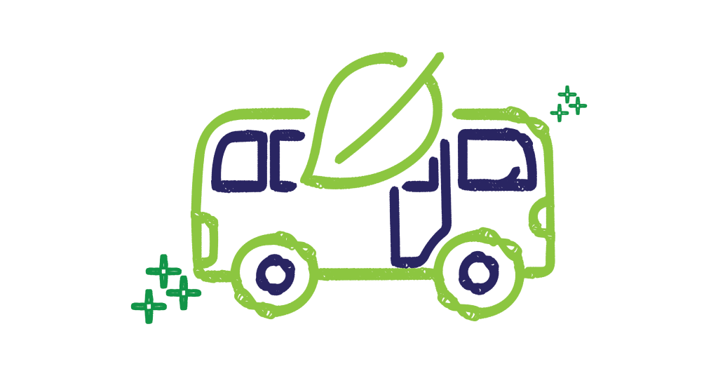 Cartoon of an electric bus.
