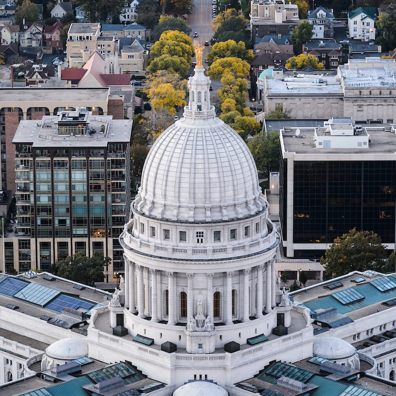 Capitol building with solar panels.