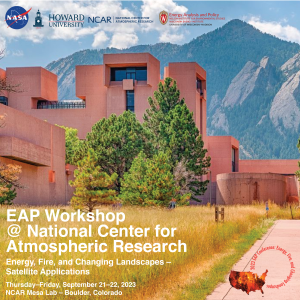 Poster showing NCAR building and Boulder Flatirons.
