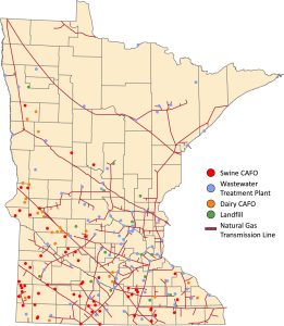 Map of Minnesota with viable RNG sources.
