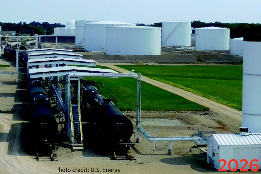 Picture of fuel terminal in Madison area. Several tanks and pipes of various sizes.